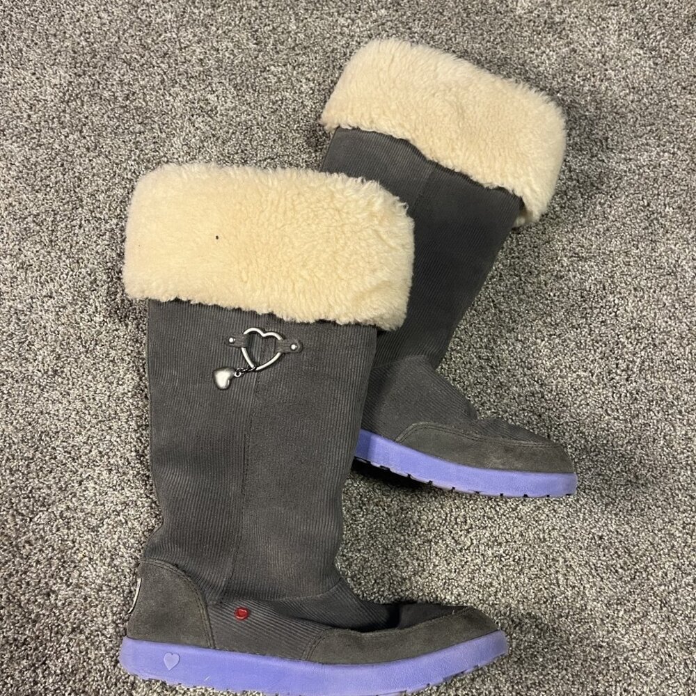 Gray Tall Fur Top Uggs Girls j3